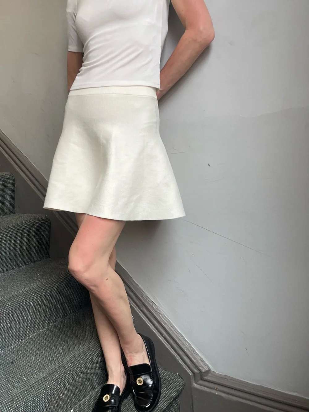 New. H&M Cream Flared Knit Mini Skirt